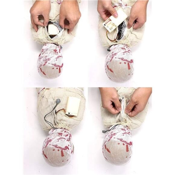 35" Halloween Animated Hanging Corpse with LED Light Up Eyes & Sound Effect - Picture 6 of 8